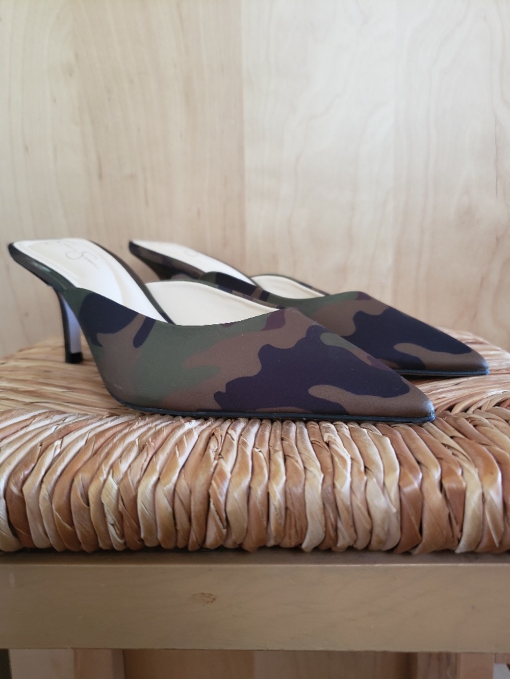 Jessica Simpson Satin Camo Mules Size 7.5 NEW